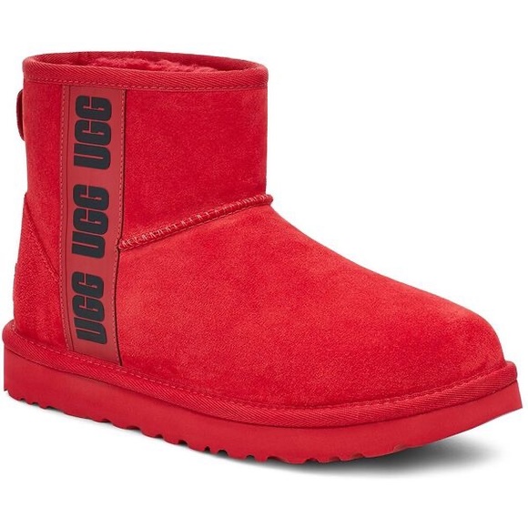 UGG CLASSIC SAMBA RED SUEDE MINI SIDE LOGO BOOTS - Picture 2 of 11